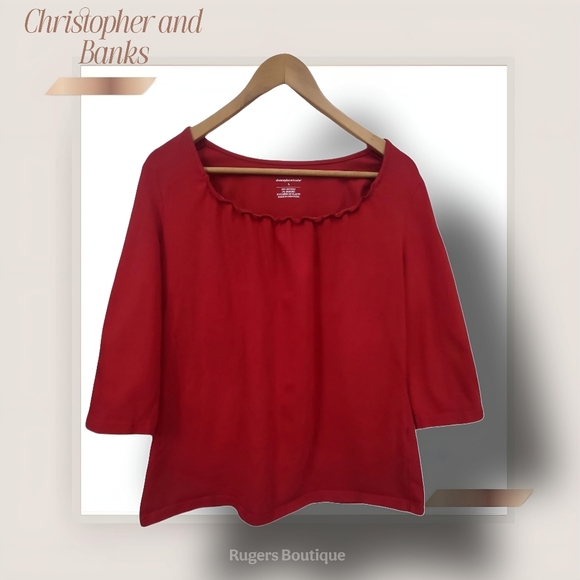 🌿Christopher and Banks Womens Red Large Elastic Scoop Neck Top - Picture 3 of 11